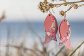 pink rose triple leaf delights drop earrings